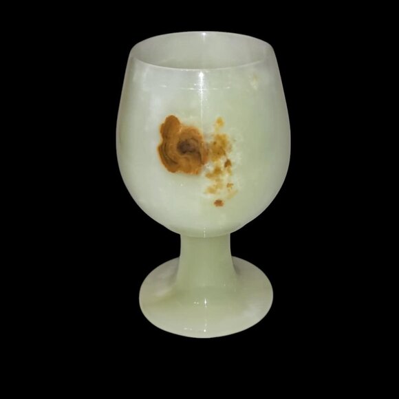 Elegant Green Onyx Carved Stone Goblet – Polished Floral Design, Unique Red Mark - Picture 10 of 10